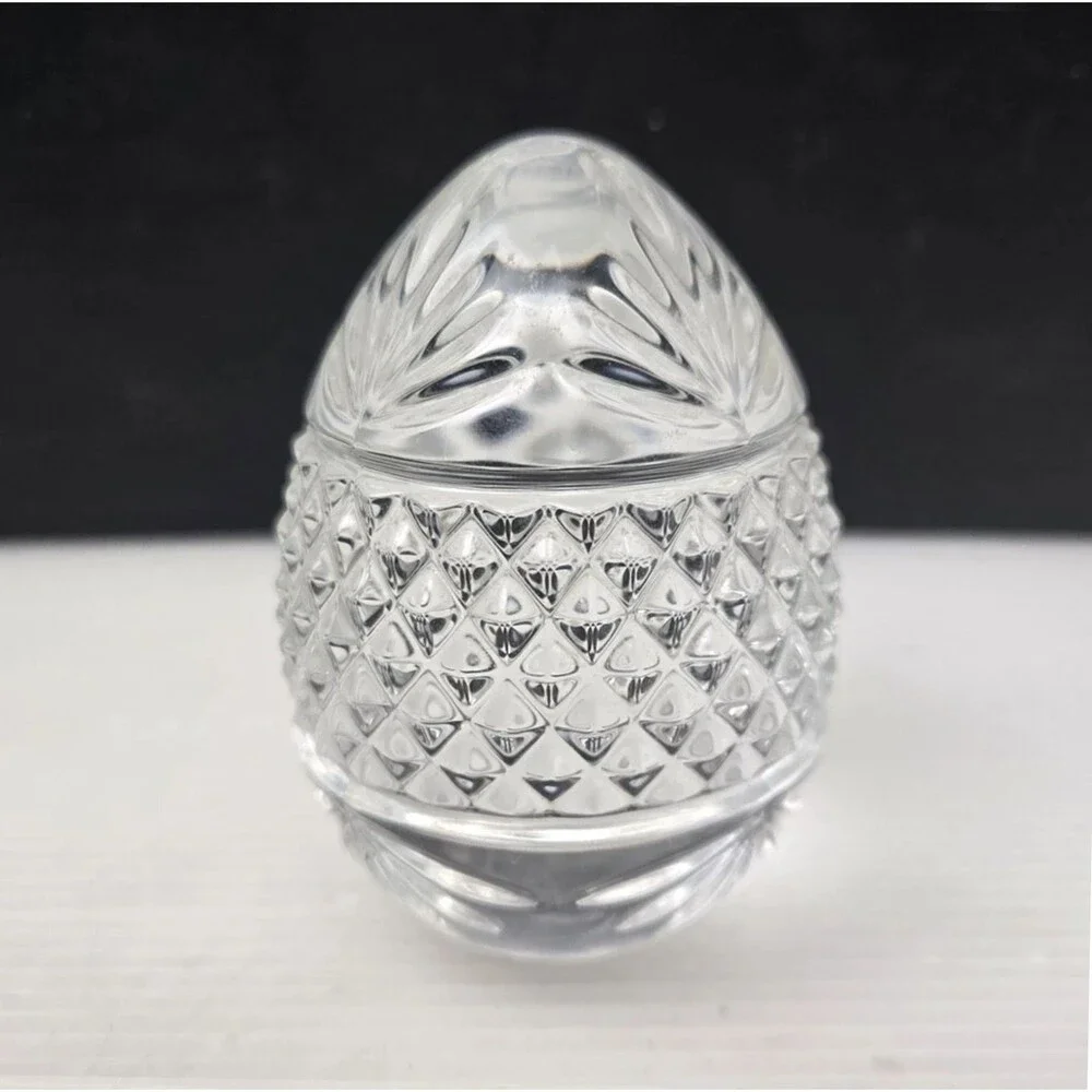 Vintage Lead Crystal Egg Paperweight France Diamond & Fan Clear Cut Glass 3.25" - Picture 4 of 8